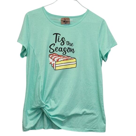 tek gear Tops - Hand Printed Upcycled Womens Large Christmas Tis The Season Tree Snack Cake Tee